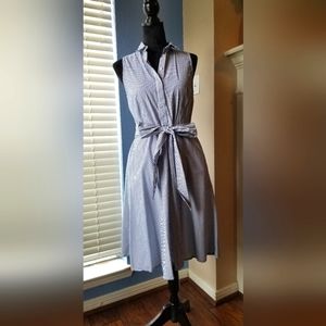 Sleeveless Ann Taylor Factory blue and white striped cotton dress size 4
